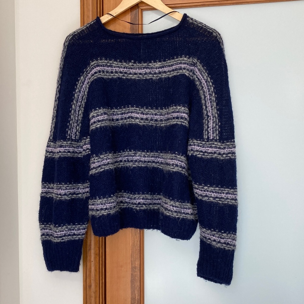 Free People Knit Navy and Gray Striped Sweater